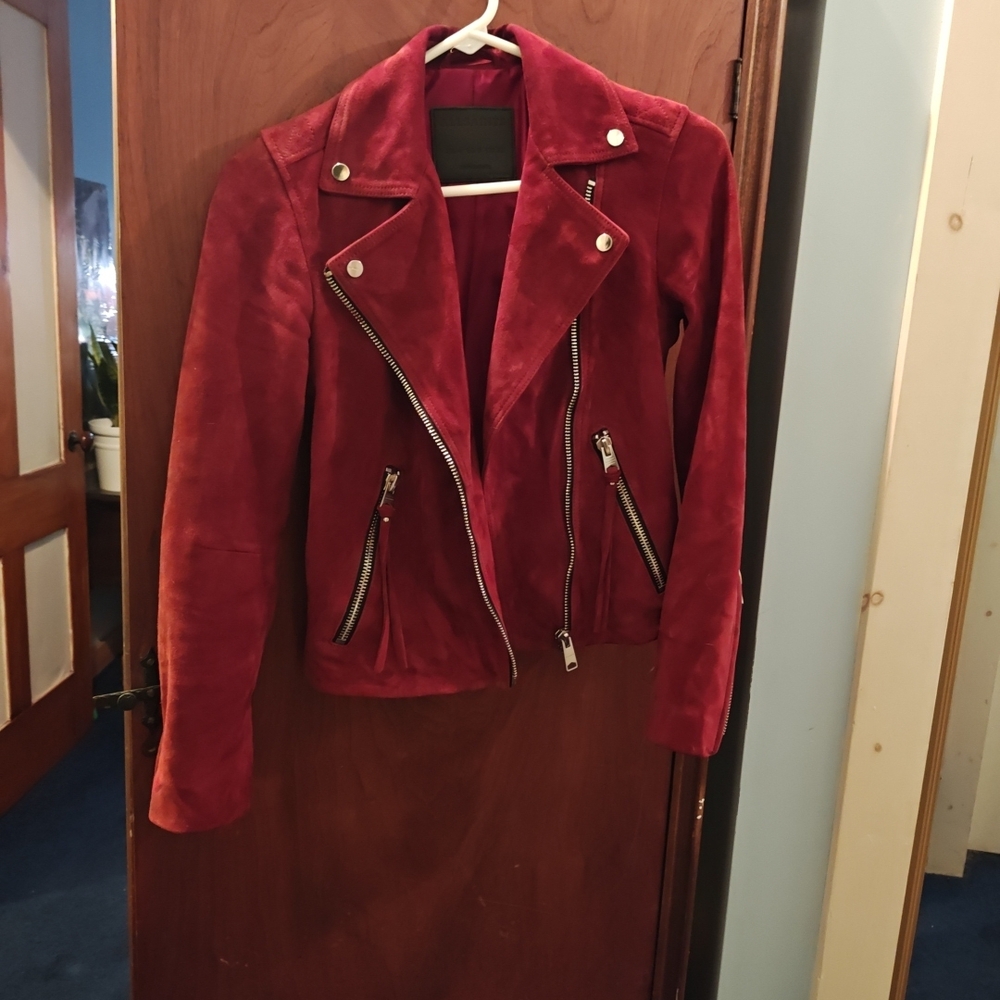 All Saints Deep Red Leather Jacket